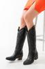 Women Modern Stylish Fashion Boots Boots Faux Leather Black Leather Embroidered Cowboy Long Boots