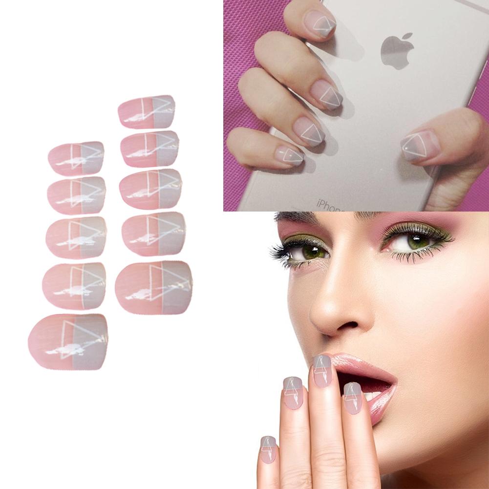 Buy 24pcs French Style Triangle Fake Nails Artificial Nails False Nails