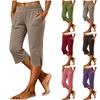 Women's Casual High Waisted Straight Leg Cropped Pants with Pockets and Slit Hem