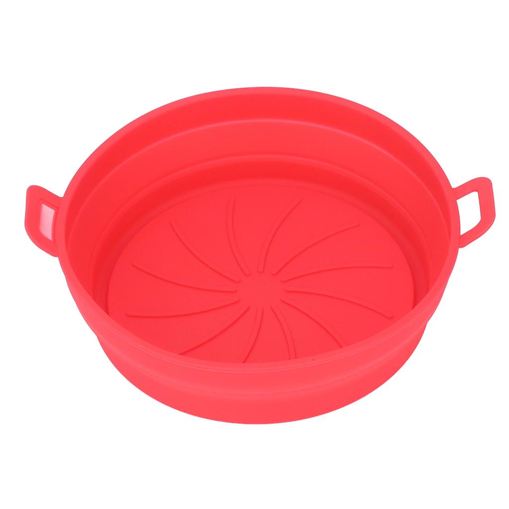 Foldable Fryer Silicone Liner Food Grade High Temperature Resistant Round Fryer Silicone Pot Red Diameter 21CM