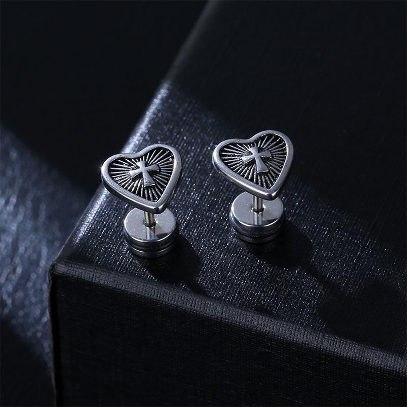 

1PC Trendy Simple Heart Earrings for Man Women Gothic Punk Dark Sacred Heart Cross Stud Earring Jewelry Gift срібний