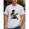 Silhouette of The Music Soul Player Men'S Printed Short-Sleeved Shirt, High-Quality Pure T-Shirt, Medium Elasticity And Fashionable Style