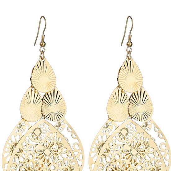 1 Pair Hook Earrings Exaggerated Retro Geometric Elegant Hollow Flowers Waterdrop Pendant Women Dangle Earrings Fashion Jewelry