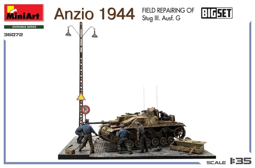 Miniart Scale Anzio 1944 III G Field Repair Big Set Plastic Model Kit MA36072 1/35 Sturmgeschütz Ausf. (Scenery)