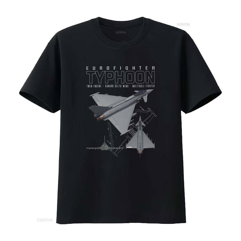 Unisex T-Shirt Kurzarm Mit Schematischem Druck Des Eurofighter Typhoon T-Shirt Lässig Thema Luftfahrt Flugzeug Vintage