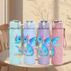 1PC Fantasy Blue Dragon Cartoon Print 750ml Color Plastic Sports Water Bottle Leakproof Flip Straw Lid Suitable for Sports Office Home Use