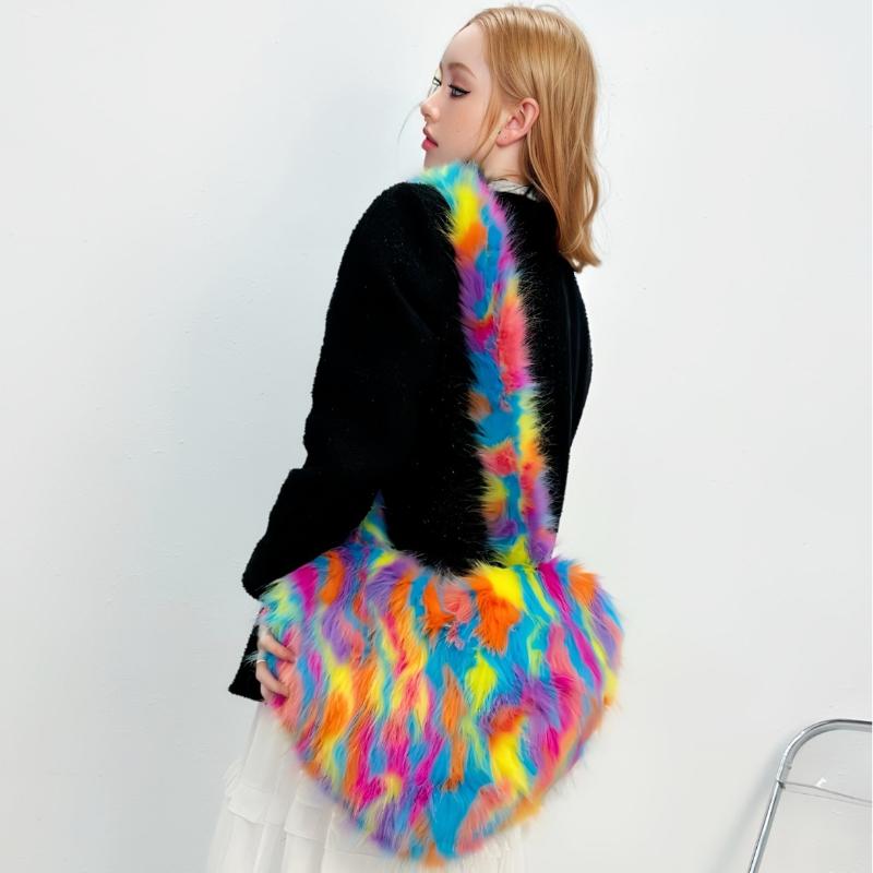 Winter New Women's Shoulder Bags High-end Imitation Fox Fur Ladies Handbag Fashion Trendy Heart Shape Soft Plush Messenger Bag for Women's Day Gifts