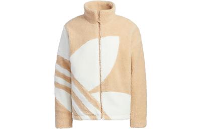 adidas Kurtka sherpa z podszewką z polaru z dużym logo Trefoil, brązowa HR3487