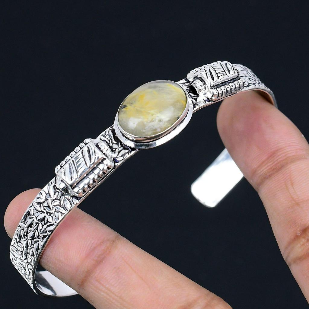 Daughters Day Sale 925 Sterling Silver Golden Rutile Stone Handcrafted Bangle