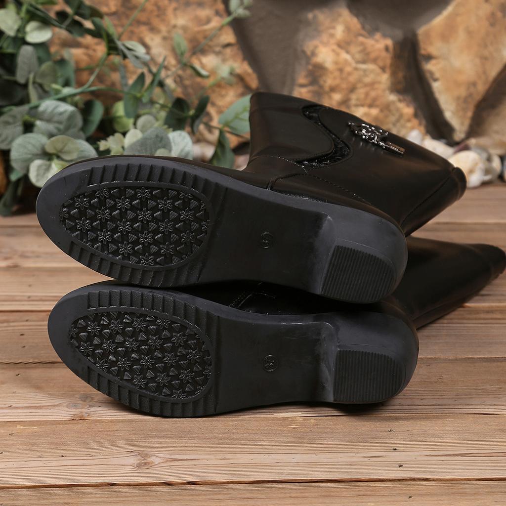 New Winter Elegant Fashion Chunky Mid-calf Boots Round Head Sexy Comfortable Side Zipper Fashion Women's Knight Boots