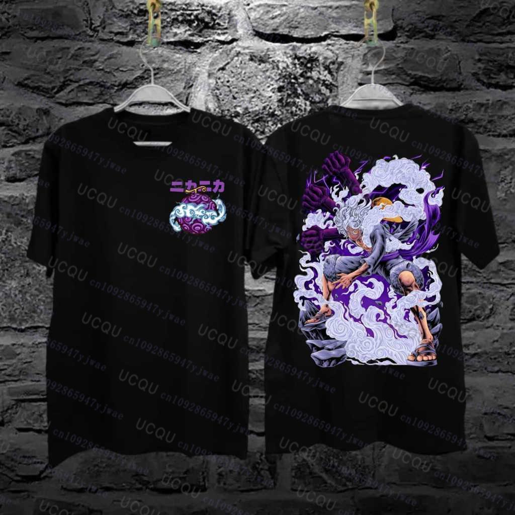 ONE PIECE Joint Short-sleeved T-shirt Luffy Gear5 Night Pure Cotton Men's and Women's Oversize Fashion Bandai Cosplay Tshirt