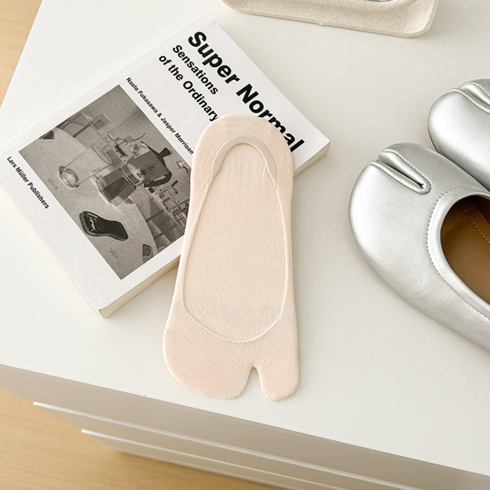 1 Pair Cotton Blend Two Toe Socks Breathable Low Cut Split Toe Liners Seamless Toe Soft Stretch Low Cut Boat Socks Flat Shoes
