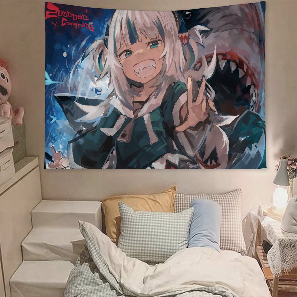 Cute GGawr Gura Tapestry Wall Hanging Tapestry Art Deco Blanket Curtain Hanging At Home Bedroom Living Room Decor