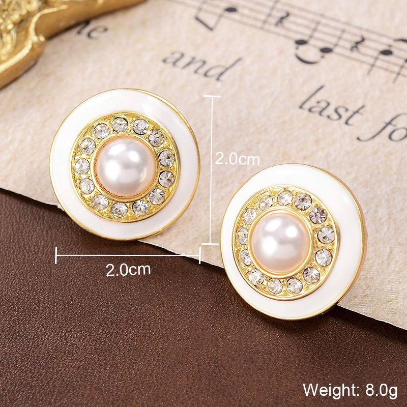 Vintage White Round Drop Earrings - French Retro Style Women's Light Luxury