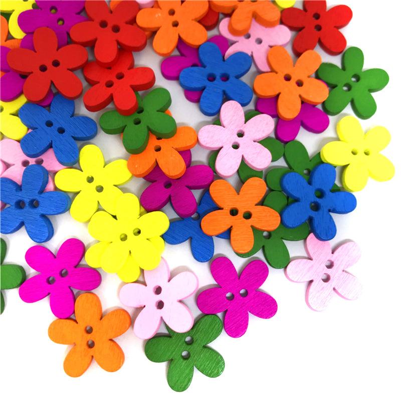 

50/100 шт. разноцветных деревянных пуговиц в виде цветка (пуговица с 2 отверстиями) Пуговицы для шитья своими руками 15 мм 50pcs