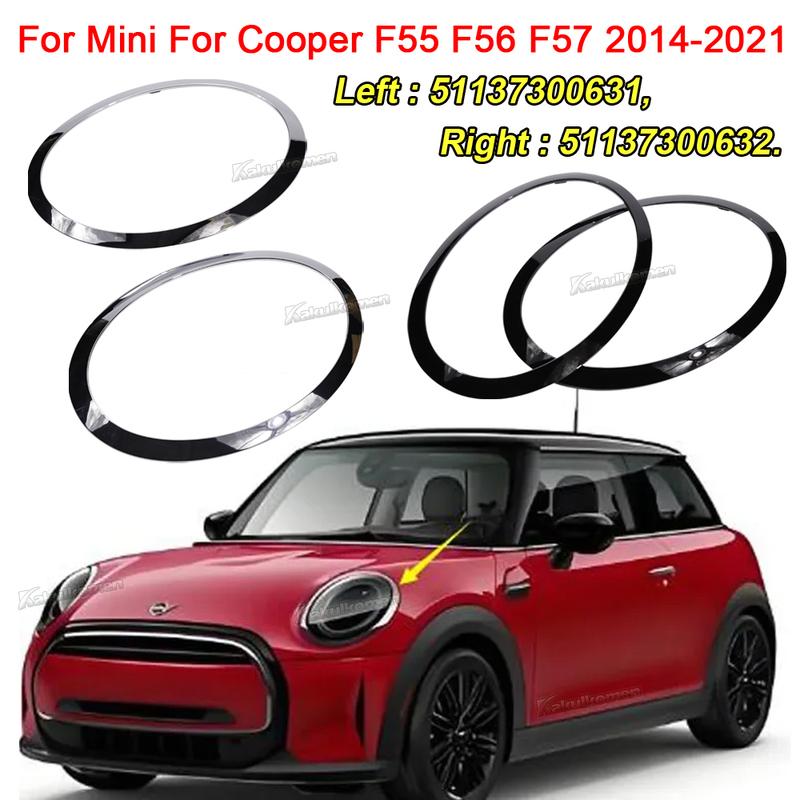 51137300631 2Pcs For Mini For Cooper F55 F56 F57 2014 2015 2016-2021 Silver/Gloss Black Headlight Ring Bezel Trim Surround Cover