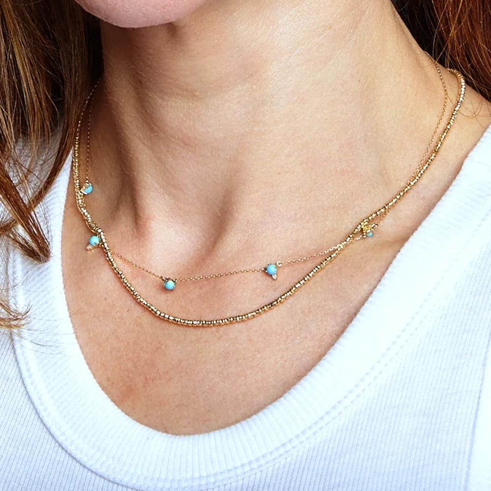 Fashion S925 Sterling Silver Simple Inlaid 5 Claws Inlaid Turquoise High-End Textured Necklace Collarbone Chain