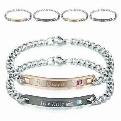 Fashion Women Letter Crown Couple Bracelet Zircon Crystal Hand Chain Festival Gifts