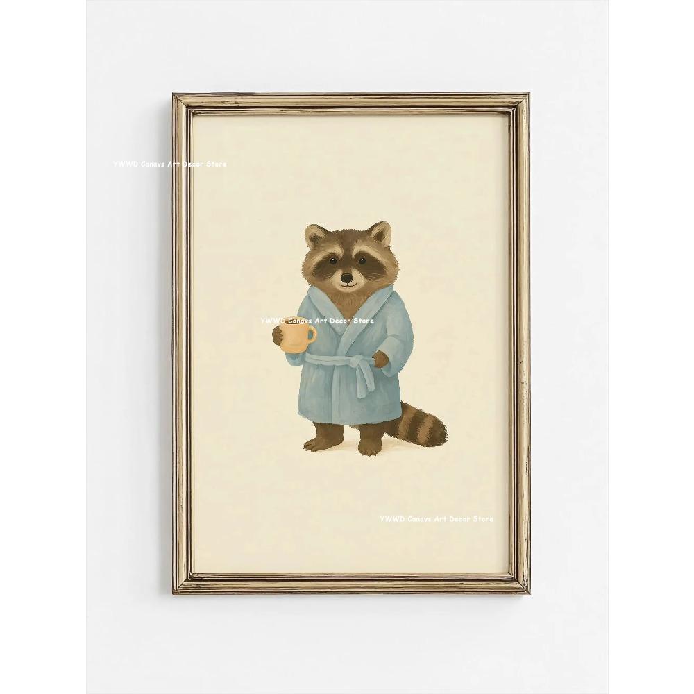 Cute Animal Bubble Bath Wall Art Cute Bathroom Animal Poster Kids Funny Toilet Paper Canvas Print for Nursery Home Decor Gifts