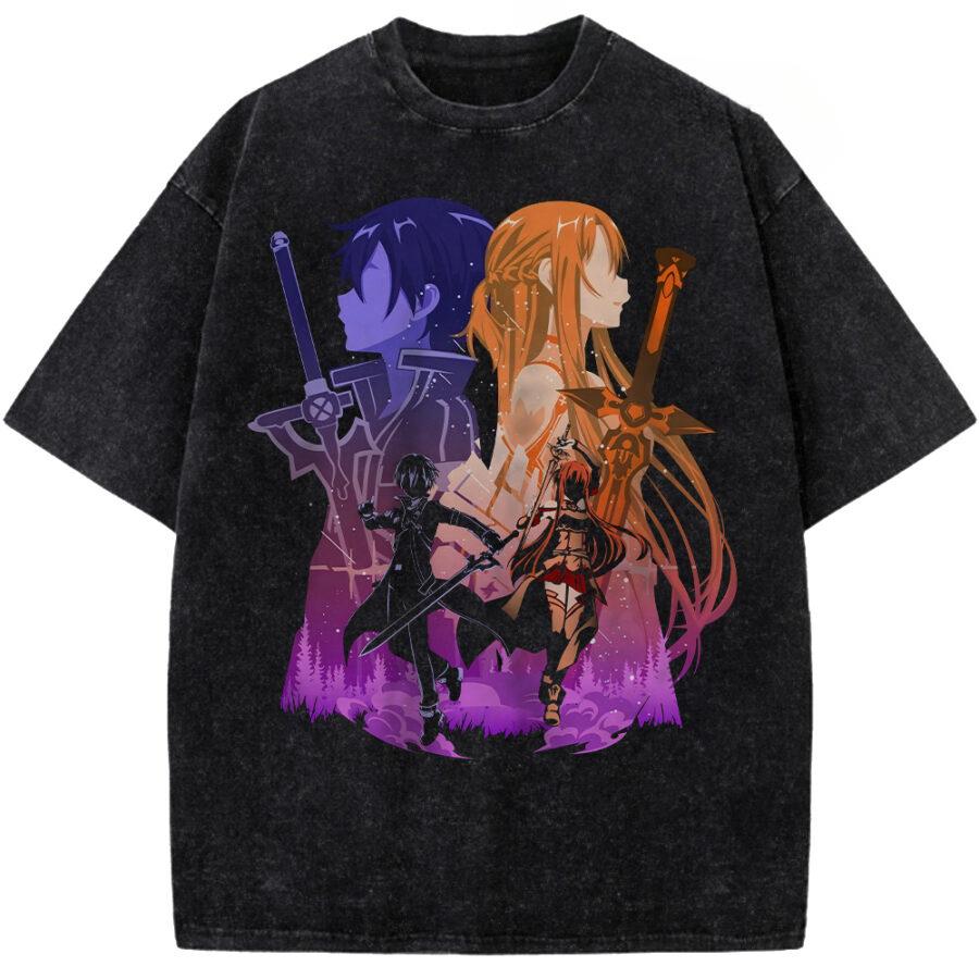 

Графическая футболка Sword Art Online Кирито Асуна Мужская Женская Одежда для Пары Короткий Рукав Хлопковые Футболки Стирка Футболки Харадзюку Футболка S