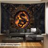 Mythischer Weißer Drache Wandteppich, Östliche Schlange mit feurigen Augen auf dunklem Höhlenhintergrund, Wandkunst für Gothic-Asiatische Fantasy-Dekoration