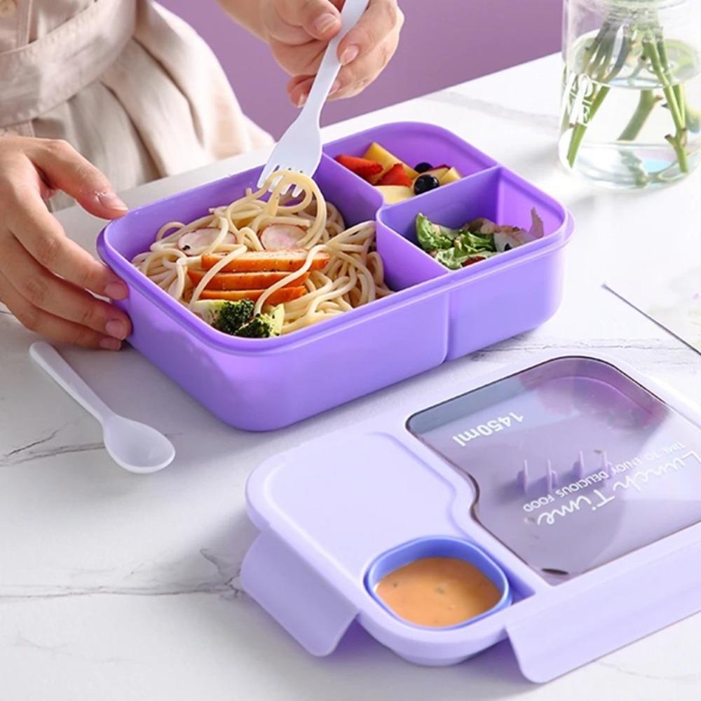 with Fork and Spoon Lunch Box 3 Grid Microwave Food Storage Container Snack Food Box  for Kids