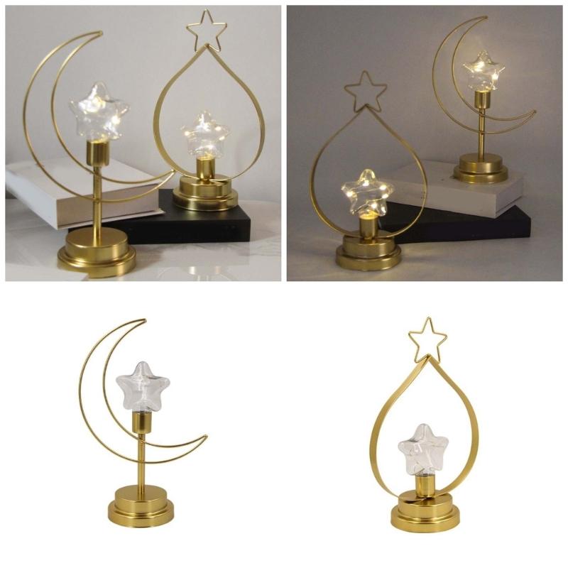 Eid Decors Moon Table Lamp Battery Operated Crescents Lamp Half Moon Light Metal Ramadans Star Lamp Home Decors