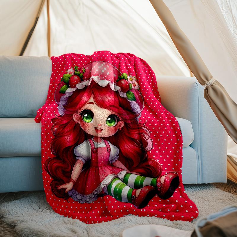 1pc Strawberry Princess6 Theme Blanket - Digital Print, Polyester, Cozy for All Seasons, Perfect for Outdoor, Camping, and Travel