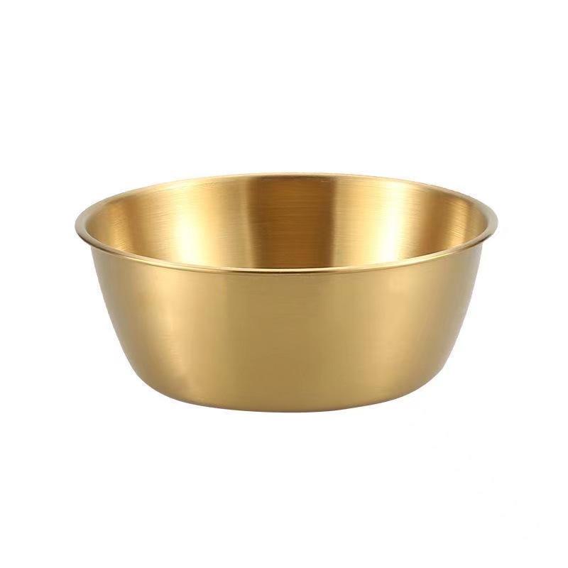 

Rongyuan 304 Stainless Steel Korean Style Golden Rice Wine Bowl with Handle - Ideal for Snacks, Seasoning, and Korean Restaurants. 10.5cm Small Bowl (Gold, No Handle)