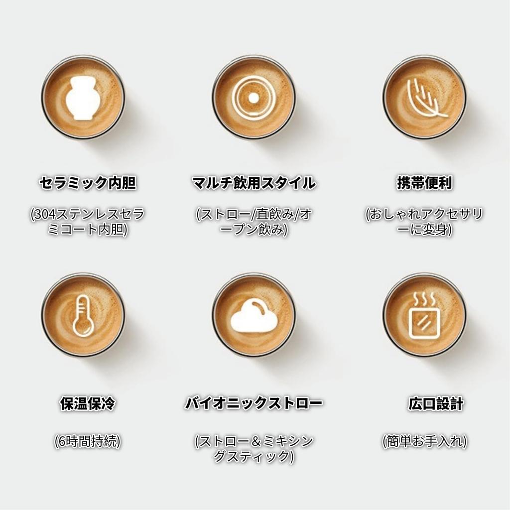 500ml Ceramic Use Vacuum Keeps Drinks Hot or with Expandable Straw Tumbler, 3-Way (Direct Drinking/Straw/With Lid), Non-Coated, Insulated, Cold,