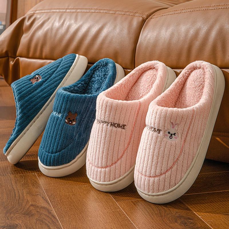 Cotton slippers women autumn and winter couple indoor home non-slip thick bottom plush warm men winter