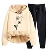 Women's Fashion Printed Padded Thickened Hooded Sweatshirt Casual Two Piece Set