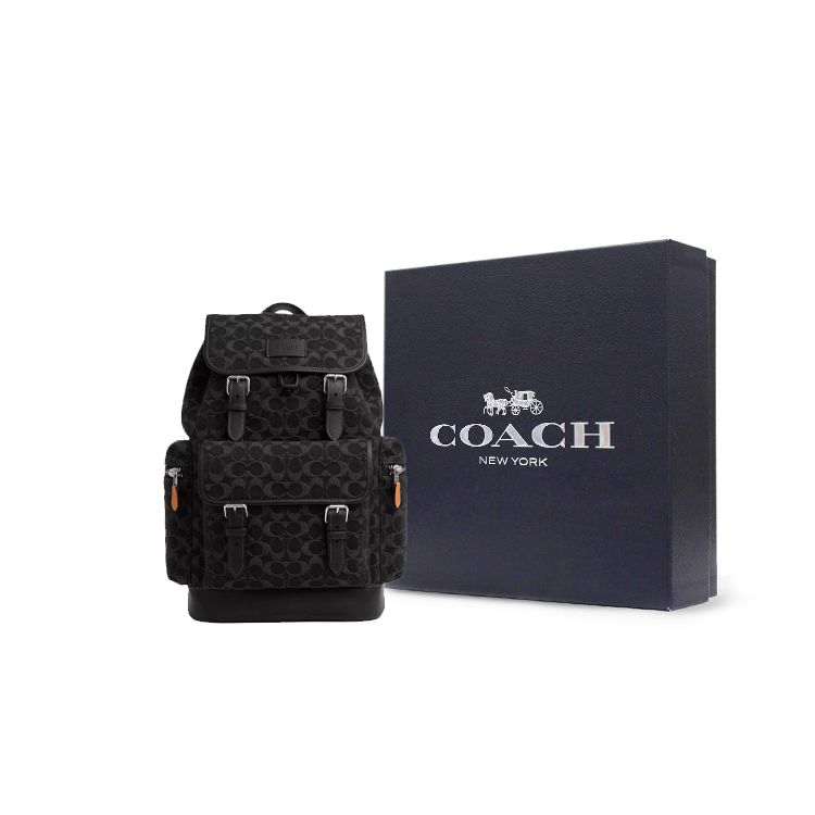Coach Sprint 29 Classic Monogram Canvas And Smooth Calfskin Backpack Large Men backpack Silver Black CO933-SVBK