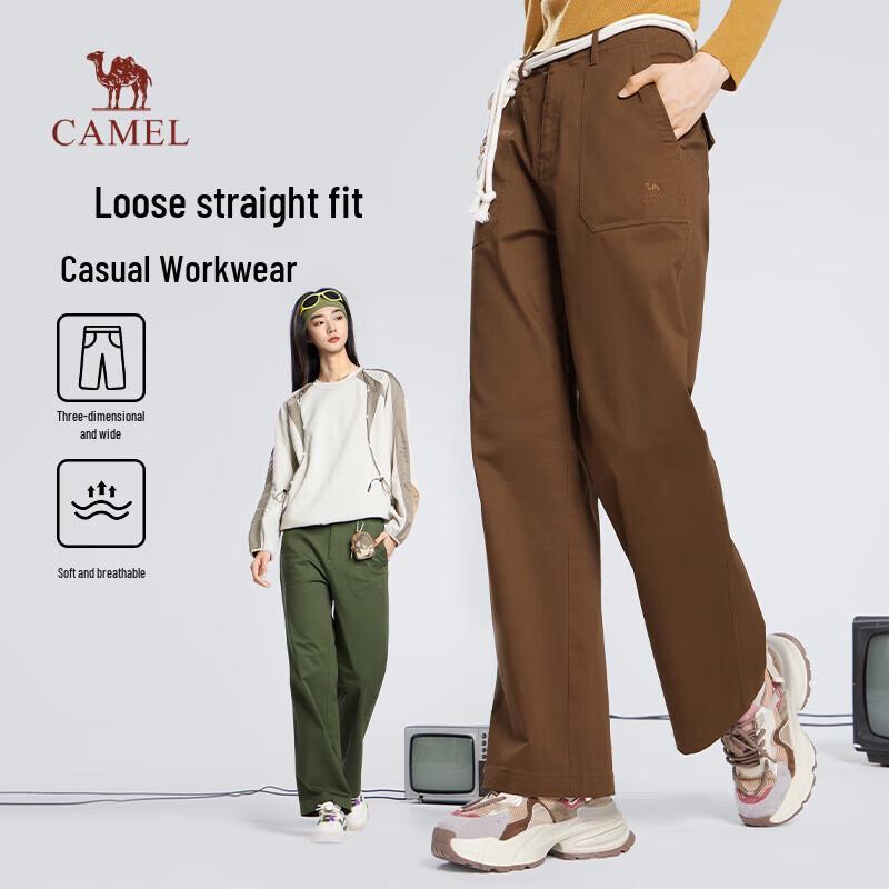CAMEL Women s Straight Fit Cotton-Blend Cargo Pants M