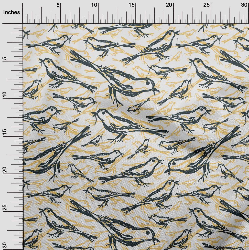 oneOone Cotton Flex Dark Dusty Blue Fabric Bird Diy Clothing Quilting Fabric Print Fabric By Yard 40 Inch
