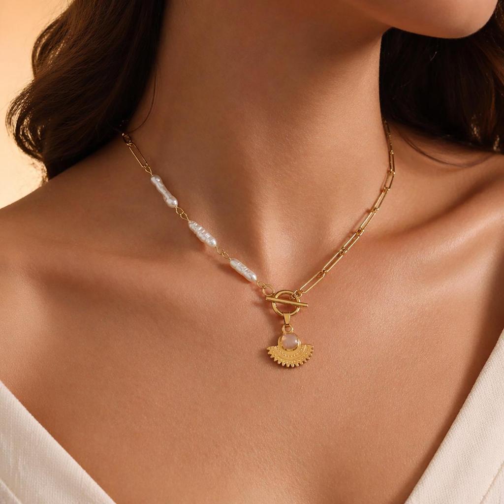 18K Gold-Plated Baroque Pearl Cross Necklace - Retro High-End Fashion