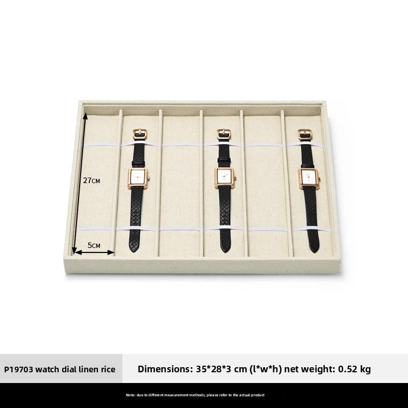 

PU Leather Watch Display Tray Multi-Slot Velvet Watch Tray Linen Necklace Bracelet Jewelry Dish