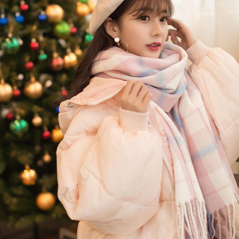 Sciarpa a Quadri Invernale da Donna, Stile Giapponese-Coreano Carino, Versatile Scaldacollo Caldo a Sciarpa