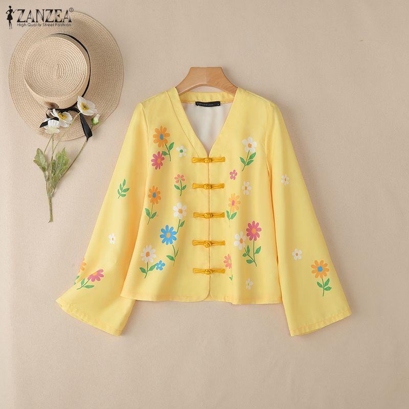 ZANZEA Women V-Neck Casual Long Sleeve Floral Print Blouse