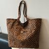 Korean leopard print tote bag large capacity niche design canvas bag women's new lazy retro versatile shoulder bag