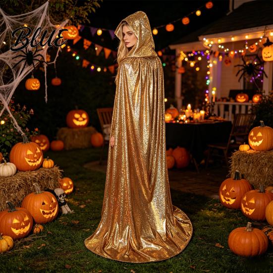 Multi-color Costume Cape Shiny Hooded Cape Iridescent Full Length Cloak Sparkly Unisex Elegant Flowing Cloak for Halloween Masquerade Party