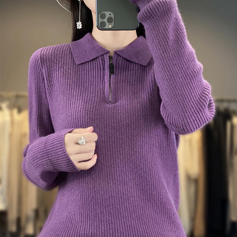 Women's Long-Sleeve Knitted Sweater with Lapel Collar for Autumn 2023 - Ideal Base Layer for Spring and Autumn