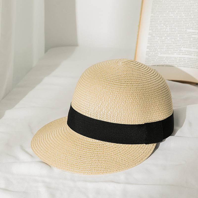 

Летние солнцезащитные шляпы для мужчин и женщин - дышащие плетеные шапки-утконосы из травы с бантом, отделка в полоску, ручная работа, защита от ультрафиолета на открытом воздухе one size бежевый