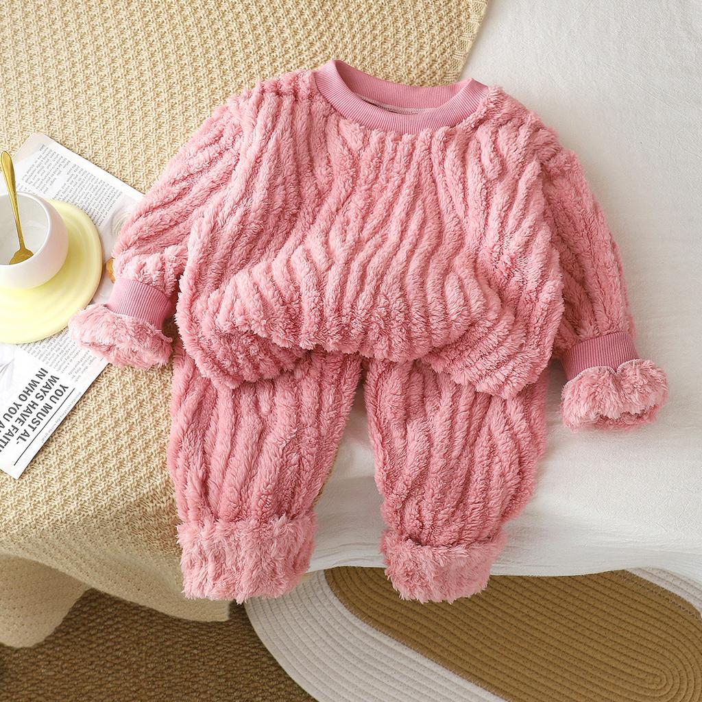 Children's Autumn and Winter Pajamas Set Boys and Girls Plush and Thickened Home Clothes Warm Children's Clothing Two-piece Set