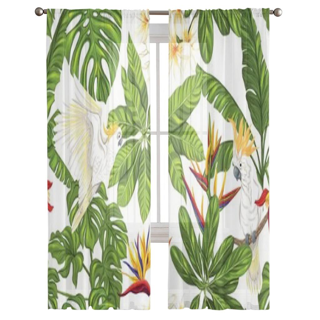 Tropical Plants Flowers And Birds Sheer Curtains For Bedroom Living Room Tulle Curtains For Kitchen Window Voile Curtains