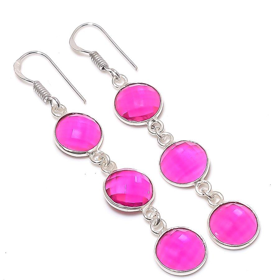 

Ювелирные серьги из стерлингового серебра 925 пробы с натуральным розовым рубиллитом 2,56 дюйма L4a23