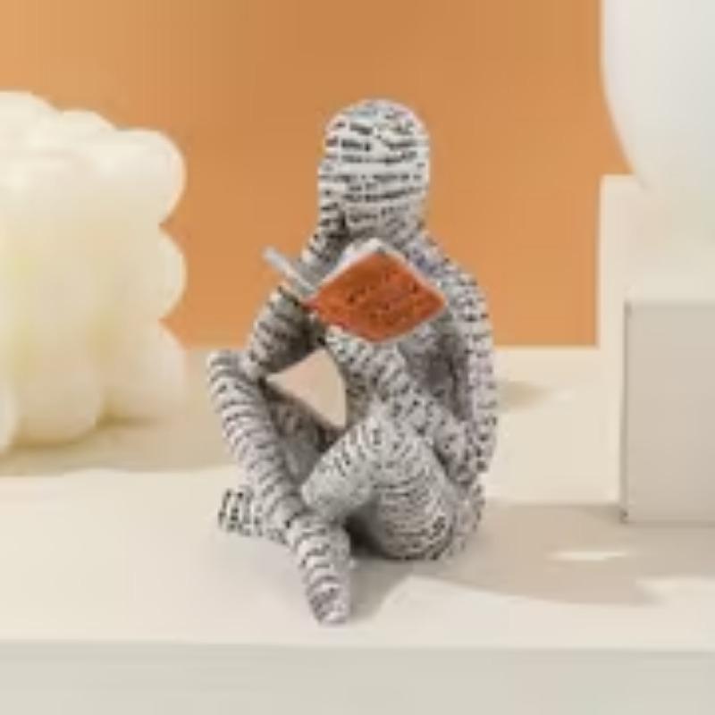 1pc Abstract Reading Woman Resin Statue Scandinavian Modern Style Decor Thoughtful Book Lover Figurine Desk Sculpture For Bedroom Living Room