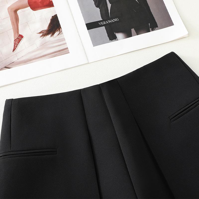 Women's High-Waist Black Suit Shorts 2024 - New Thick A-Line Wide-Leg Booty Shorts for Spring and Autumn
