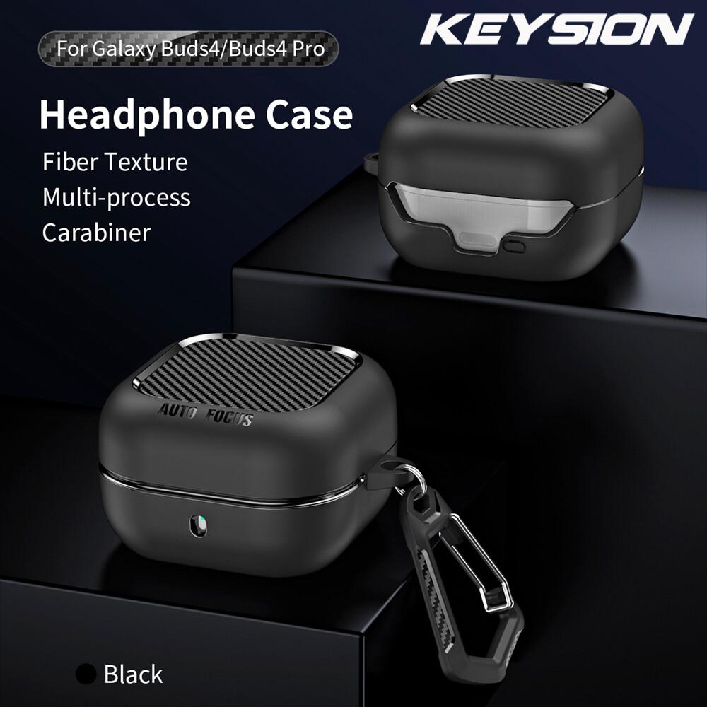 KEYSION Shockproof Case for Samsung Buds 4 Pro Carbon Fiber Texture TPU Silicone Bluetooth Earphone Cover for Galaxy Buds4 4 Pro