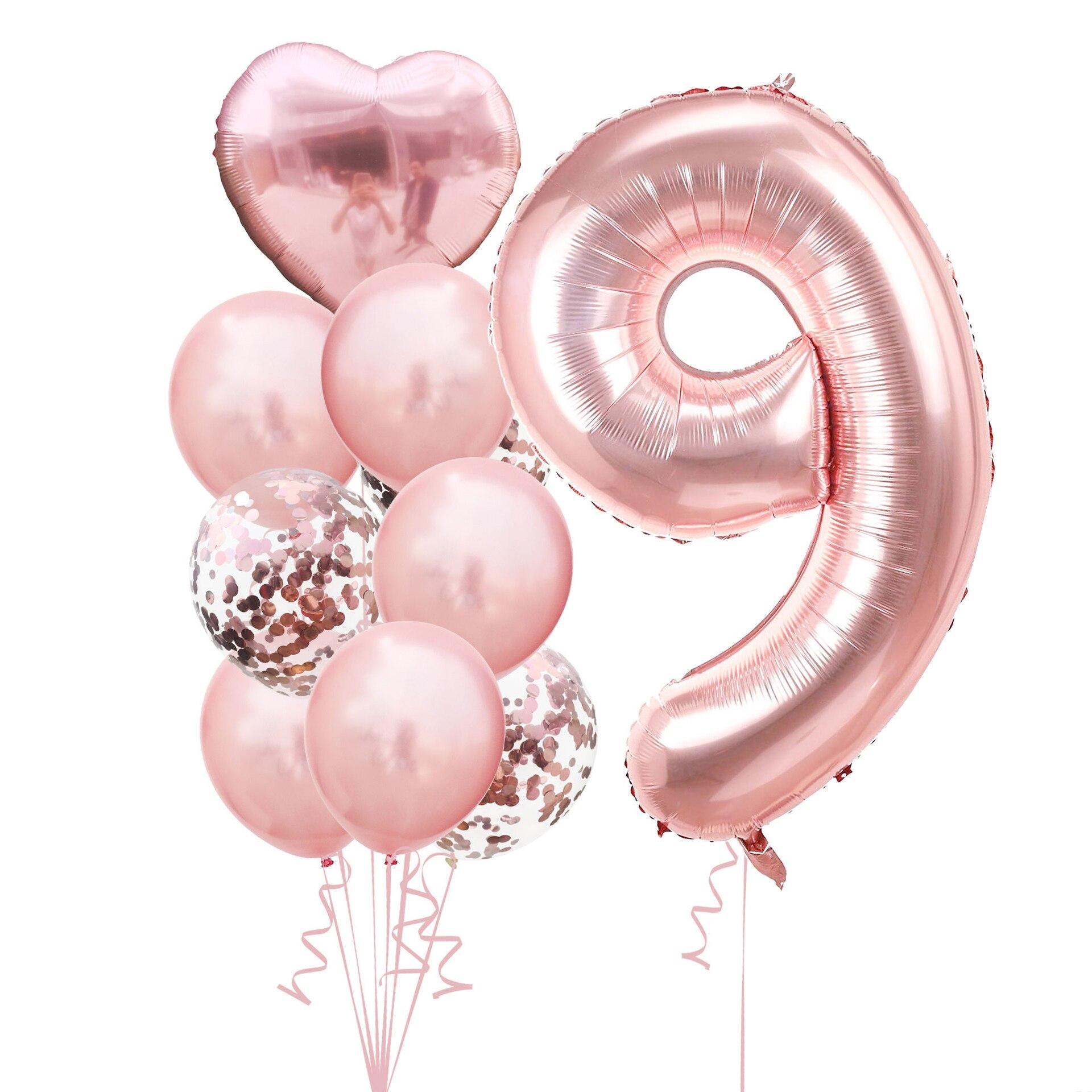 

10 шт., розовые воздушные шары из фольги с золотыми цифрами для дня рождения, украшения для дня рождения, принцесса для маленьких девочек 1, 2, 3, 4, 5, 6, 7, 8, 9 лет розового золота